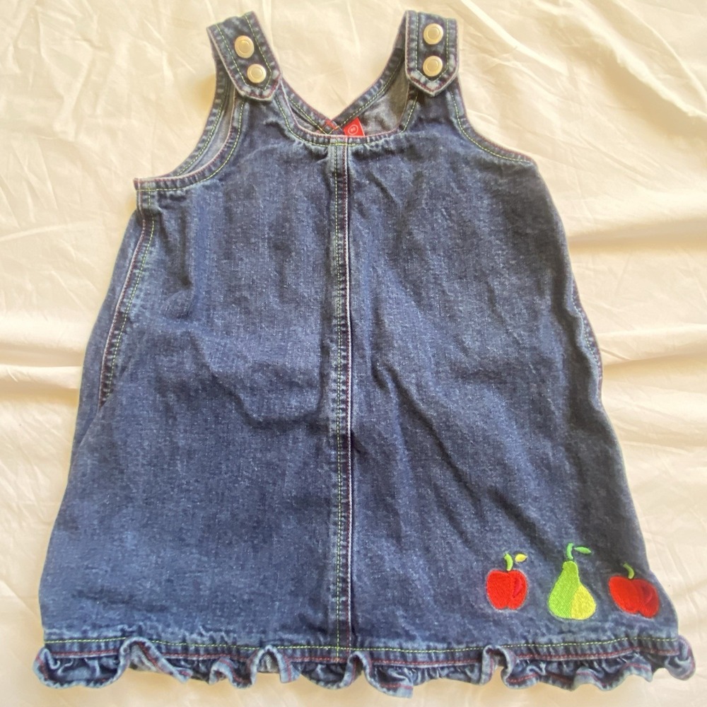 Hanna Andersson Fruit Embroidery Denim 100% Cotton Dress Baby Girl 11" x 17"